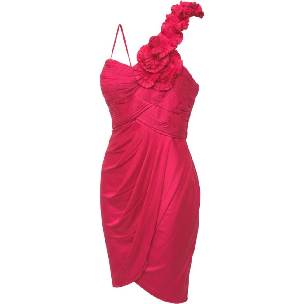BCBGMAXAZRIA Addison One Shoulder Rosette Cocktail Party Dress Womens S Red